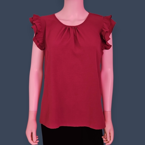 nine britton Tops - NINE BRITTON Mauve Ruffled Flutter Sleeve Top